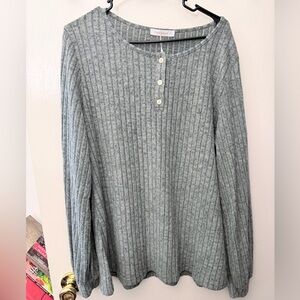 Green  Ribbed Long Sleeve Top